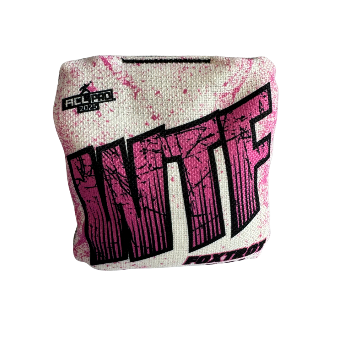 WTF - Foxtrot - ACL Pro Bags - 2025 Cornhole Bags Wicked Wood Games Pink-White